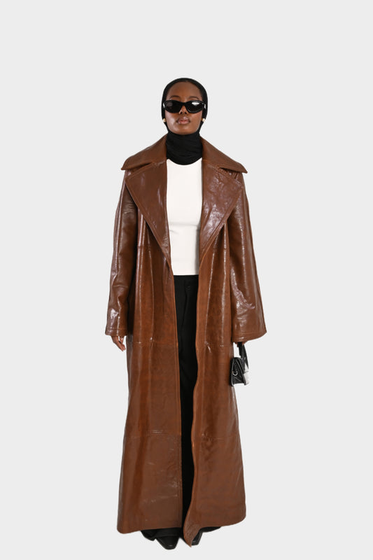 Brown genuine leather coat