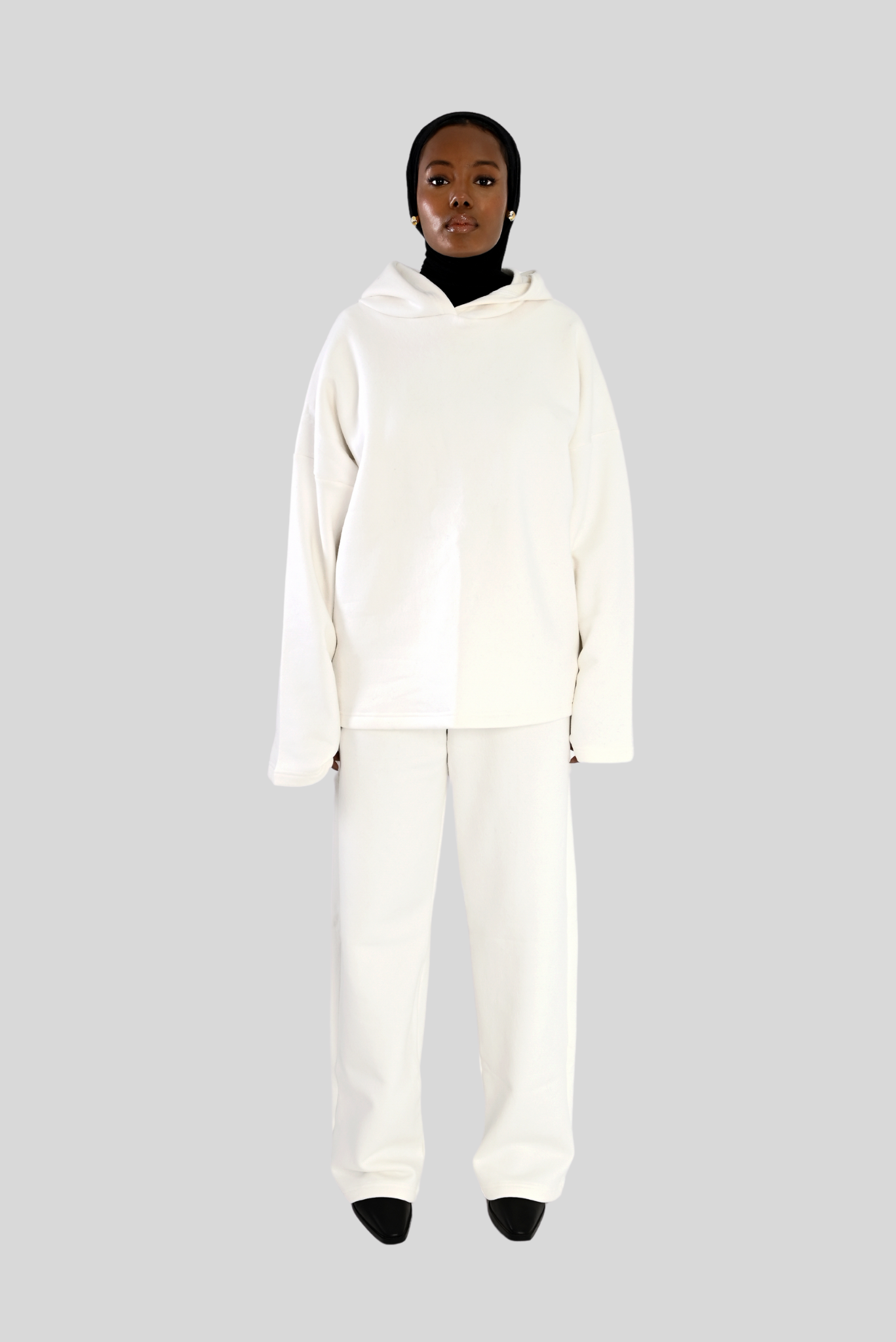 Wide sleeve white hoodie